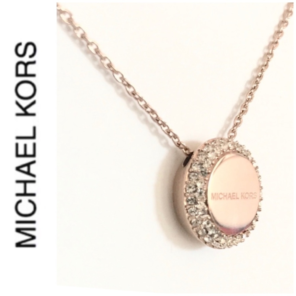 NWT authentic MK rose gold logo pendant